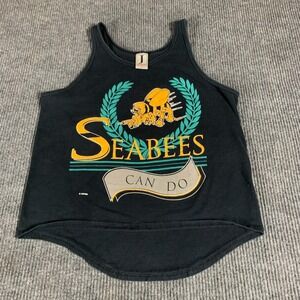 VTG Jostens T Shirt Mens Large Black‎ Tank Top Seebees Can Do USN US Navy Retro